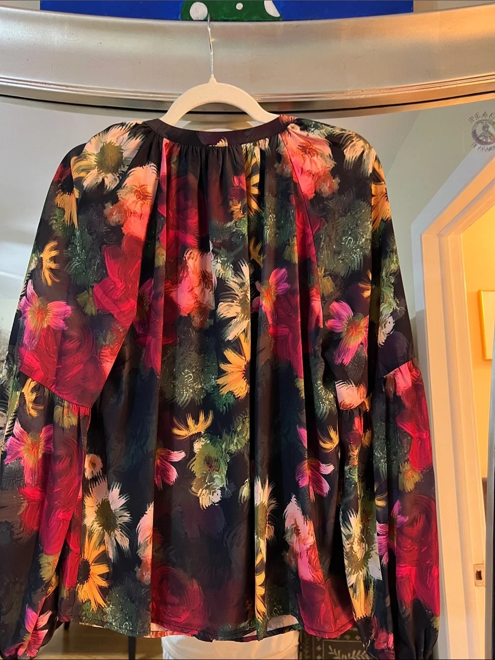 Tahari ASL Black Floral Button-Front Blouse with Multicolor Flowers